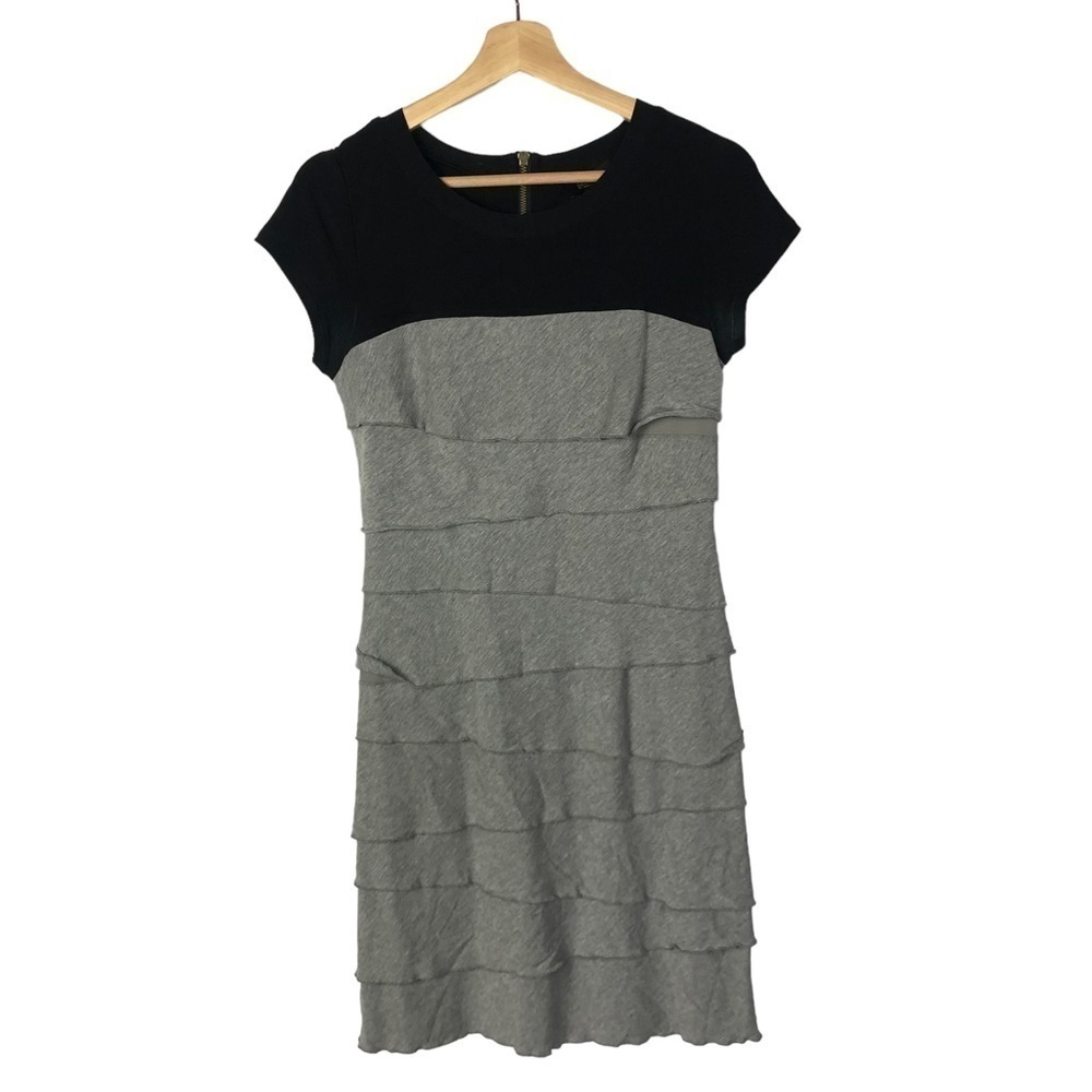 Laundry by Shelli Segal Gray & Black Tiered Mini Dress 6